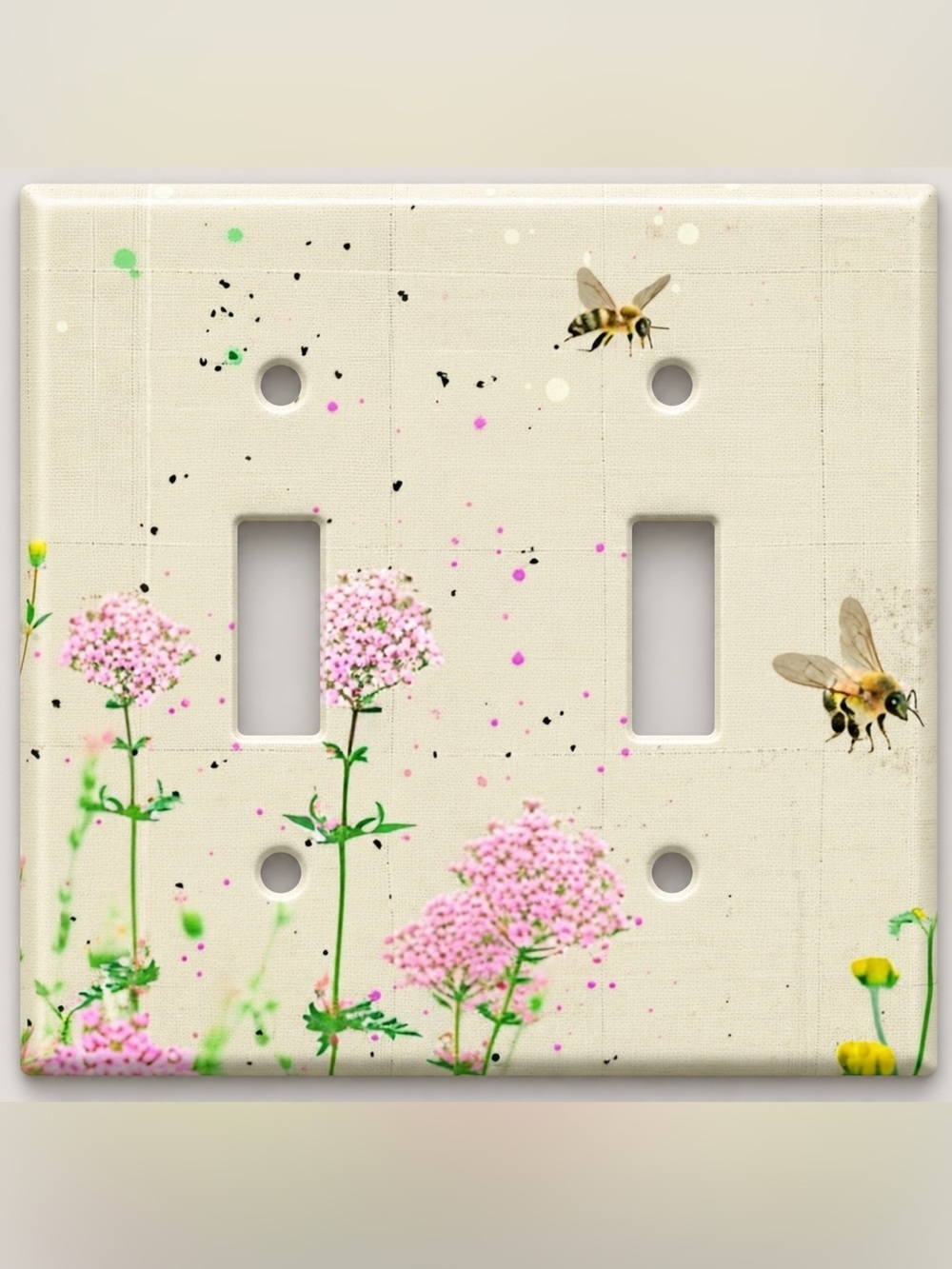 Handmade Honey Bee Wildflower Cottagecore Double Toggle Light Switch Cover